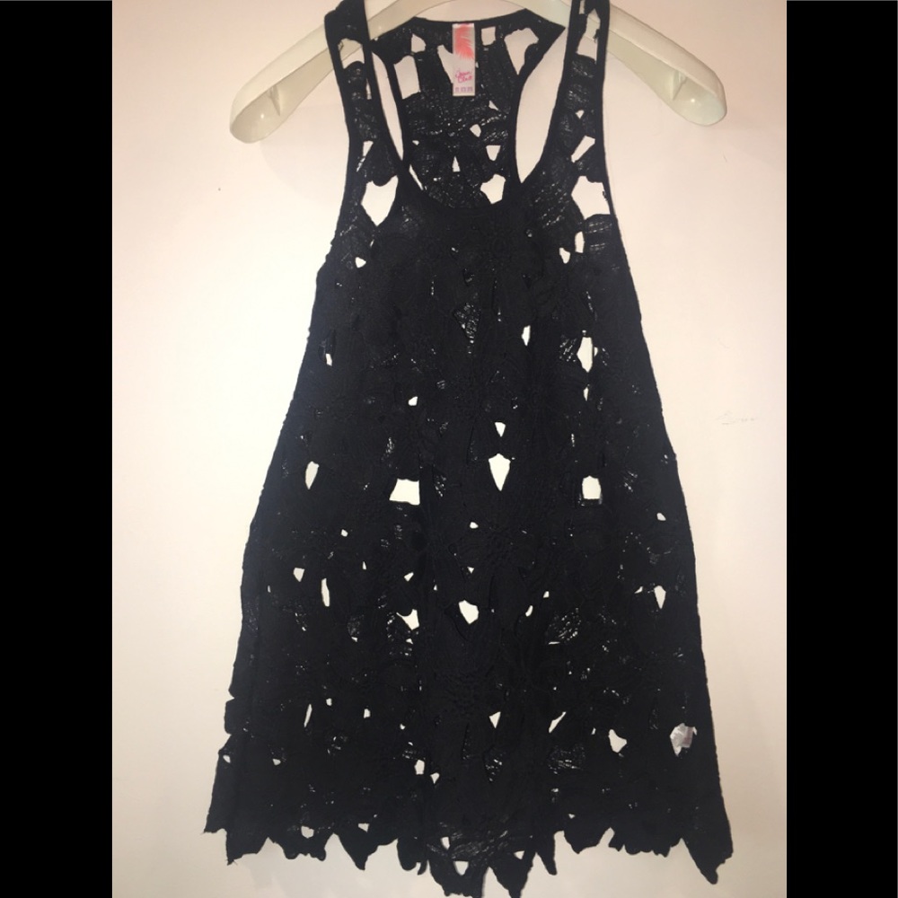 Black Floral Cutout Swimsuit Cover-Up